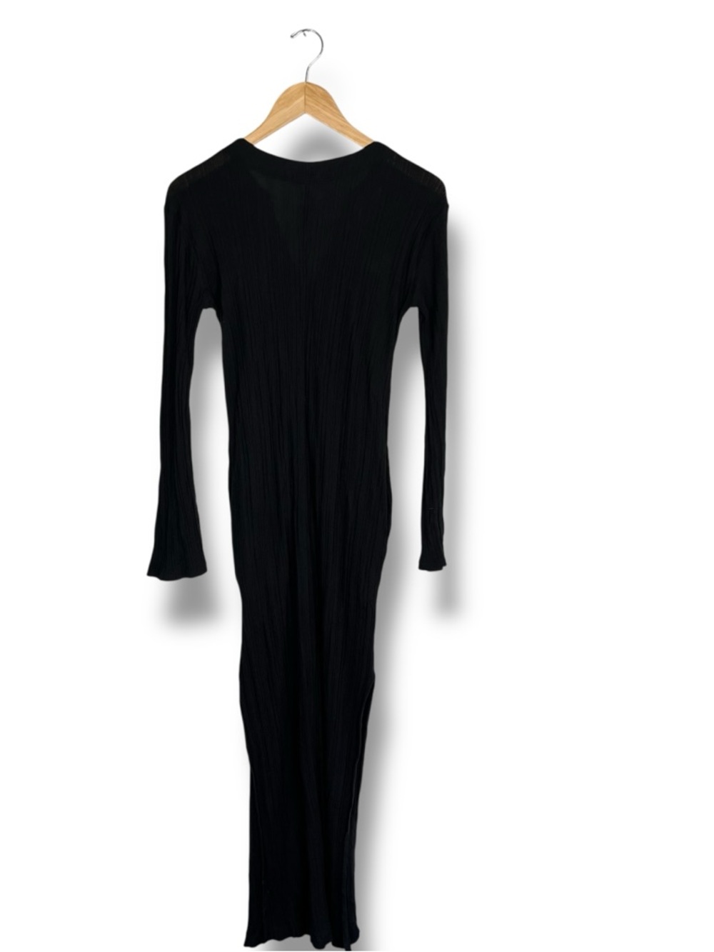 Skin Worldwide Dress Black Ribbed V Neck Flared Sleeve Midi Pima Cotton XS Peru - Picture 9 of 10
